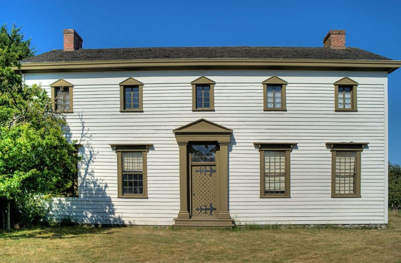 Exterior view of Craigflower Manor, the historic farmhouse museum.