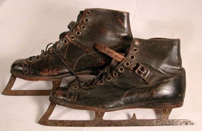 Old leather figure skates from the Hall of Fame collection.